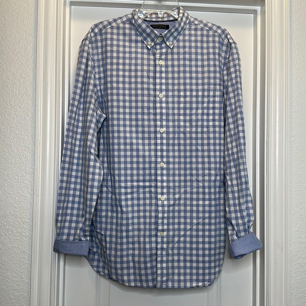Men’s Banana‎ Republic blue/white button down slim fit shirt Sz L.